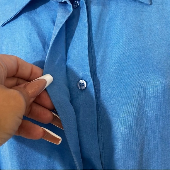 Zara XL blue semi button down sleeveless crop top - Picture 4 of 6